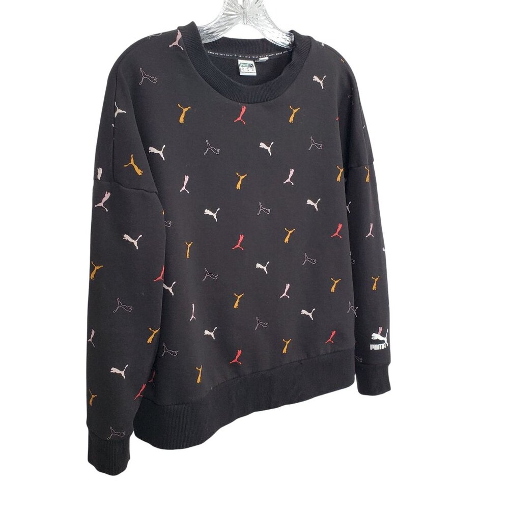 Puma Womens Size XL Sweatshirt Graphic Logo Multi All Over Print Relaxed Fit - Picture 1 of 10
